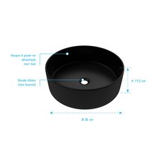Vasque à poser ronde en céramique - diamètre 36cm - hauteur 11.5cm - ROUNDY DARK