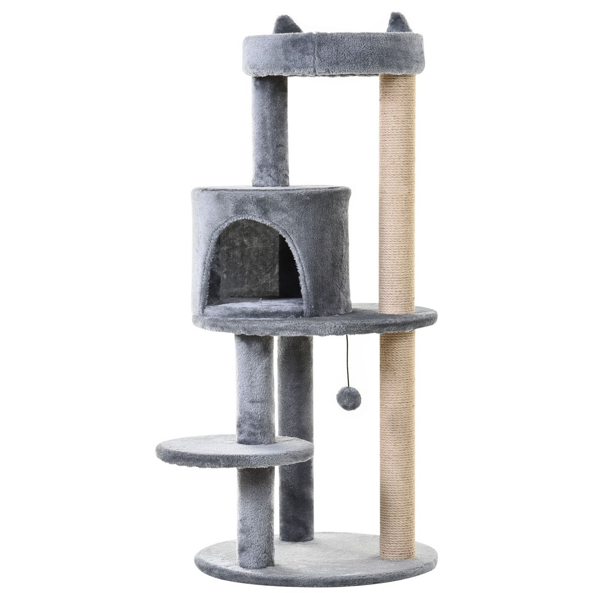 PAWHUT Arbre à chats multi-équipements griffoirs grattoirs plateformes niche jeu boule suspendue Ø 48 x 104H cm gris