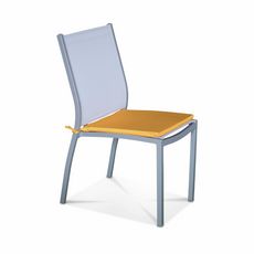  Lot de 4 galettes de chaises - 43 x 40 cm - bleu canard. tissu déperlant. réversibles. anti UV. petites cordes pour attacher (Moutarde)