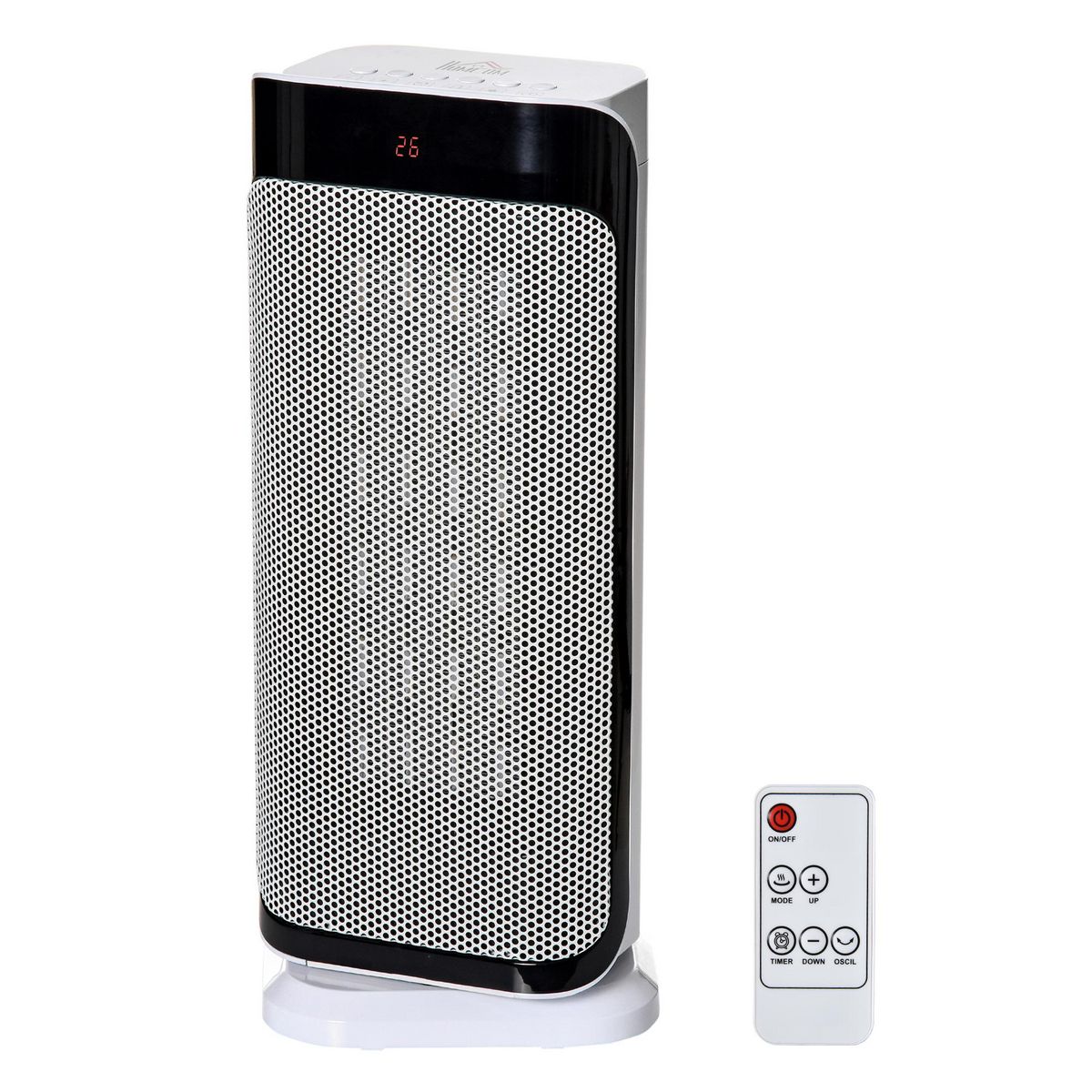  Chauffage d'appoint électrique colonne avec télécommande et timer - chauffage soufflant 1000-2000W - panneau LED - plastique noir blanc
