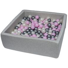  Piscine à balles pour enfant, 90x90 cm, Aire de jeu + 200 balles perle, rose clair, argent