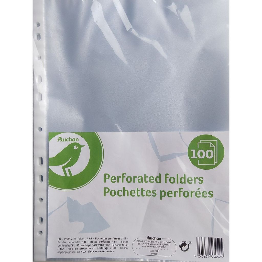 Lot de 100 Pochettes perforées transparentes A4 PRO-Office 11170974