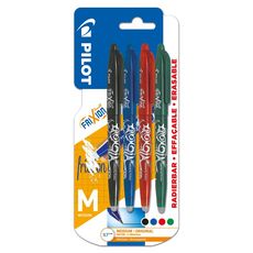 PILOT Lot de 4 stylos effaçables pointe moyenne vert/bleu/rouge/noir FriXion Ball