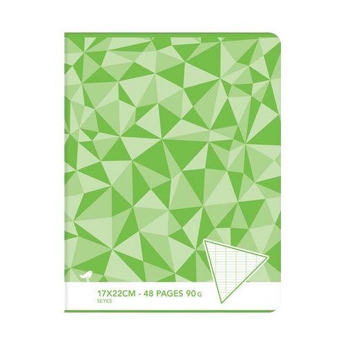 Cahier piqué 17x22cm 48 pages grands carreaux Seyes vert motif triangles