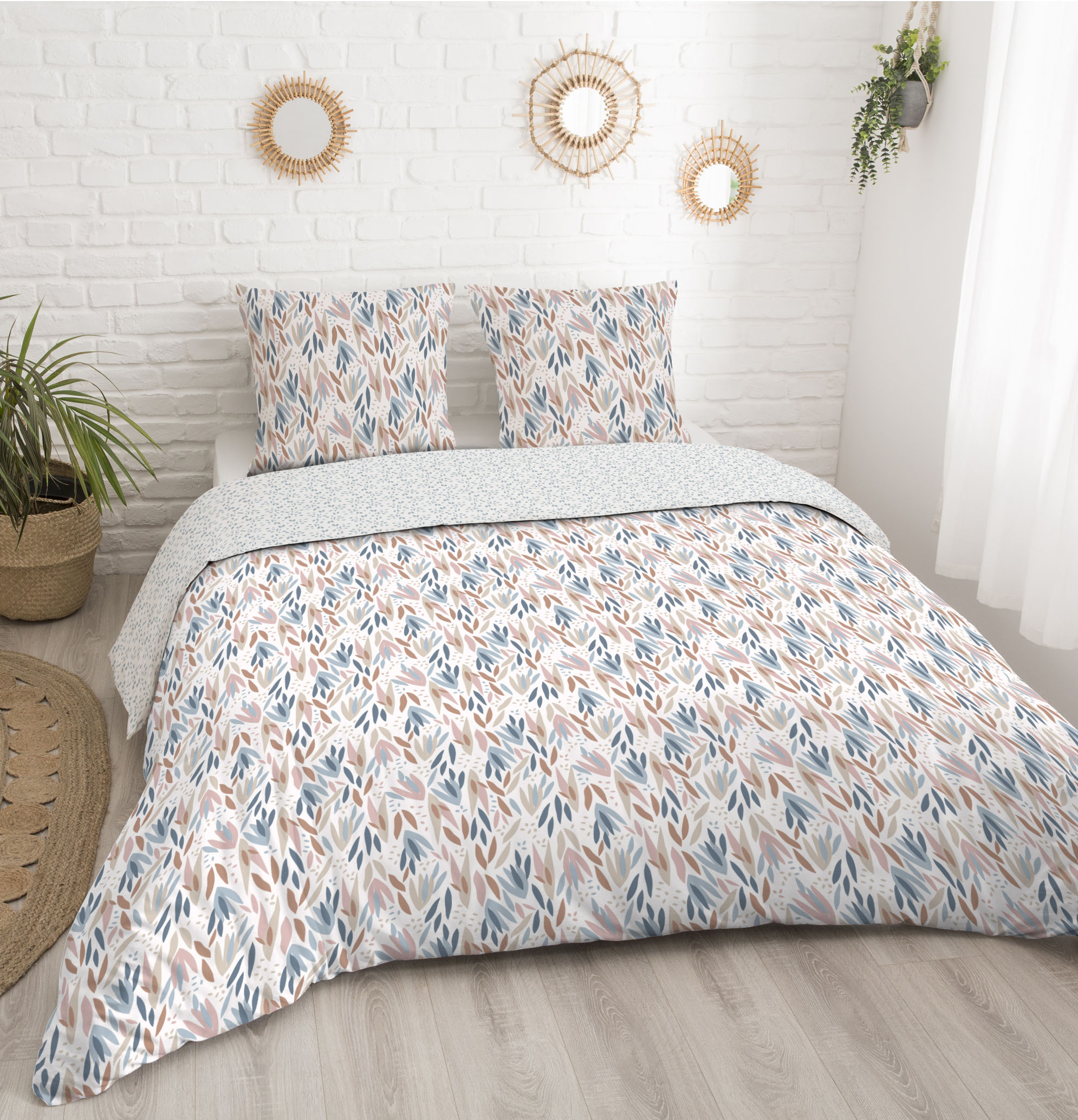 Housse de couette 240x220 cm Percale 100% coton ROMEO bleu