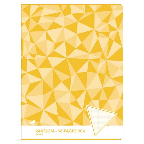 Cahier piqué 24x32cm 96 pages grands carreaux Seyes jaune motif triangles