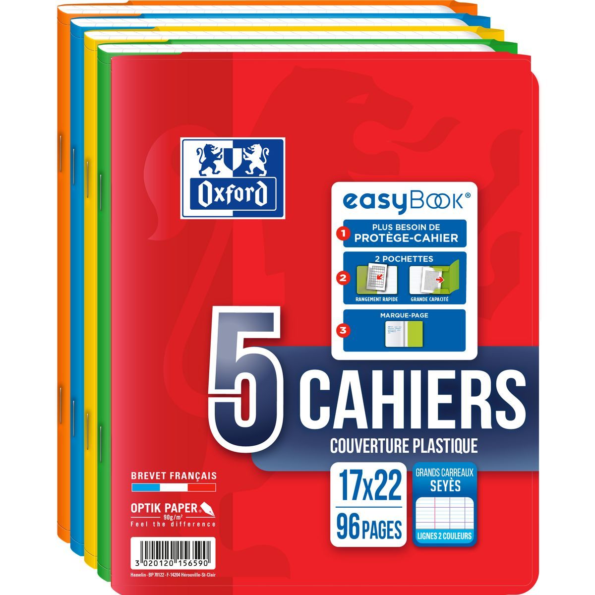 Page De Garde Cahier Polypro OXFORD Lot de 5 cahiers piqués polypro 17x22cm 96 pages grands carreaux  Seyes Easybook pas cher - Auchan.fr