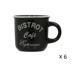 Lot de 6 tasses à café 14 cl en grès BISTROT Expresso Noir (Noir)