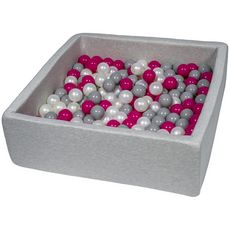  Piscine à balles pour enfant, 90x90 cm, Aire de jeu + 300 balles perle, rose, gris