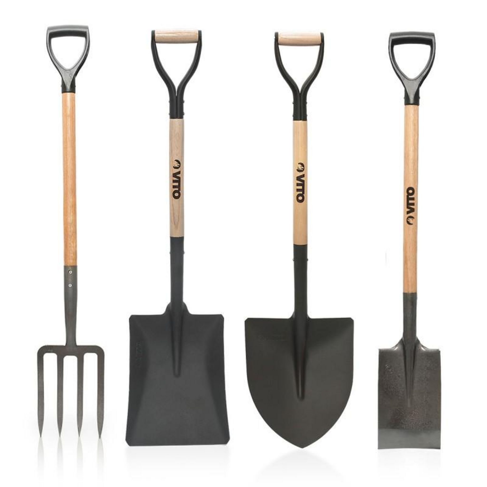 Un Manche Et Une Pelle 4 Lettres VITO Pack 4 outils de jardin VITO Acier Haute qualité Manche en Bois  Poignée ergonomique Fourche + Pelle carrée + Pelle ronde + Bêche pas cher -  Auchan.fr