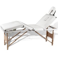 Table pliable de massage Blanc creme 4 zones avec cadre en bois