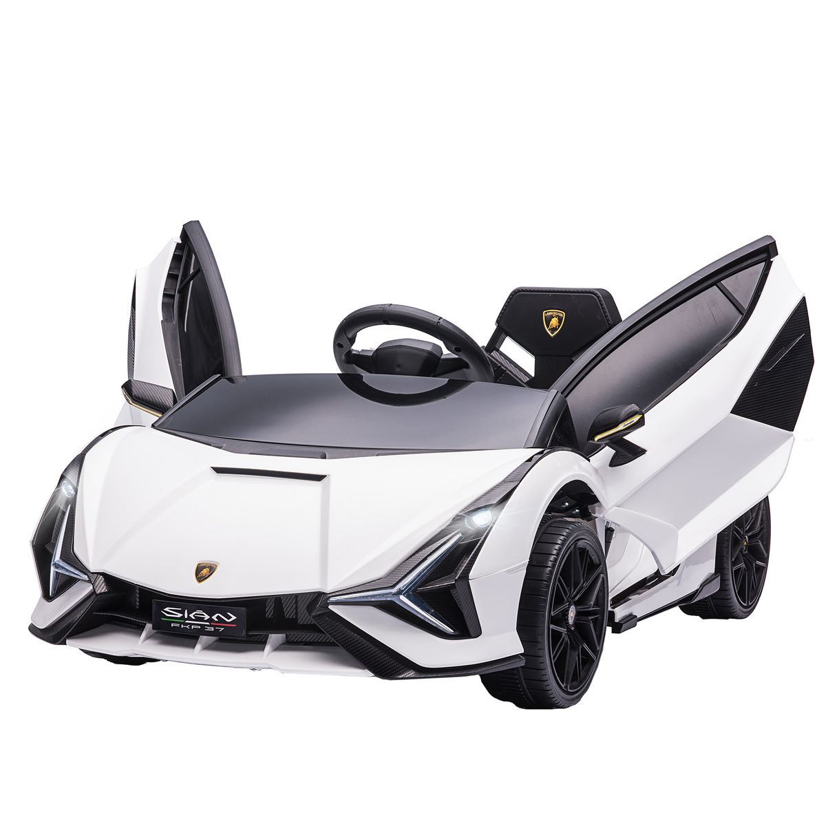 HOMCOM Voiture électrique enfant véhicule électrique enfant de sport supercar 12 V - V. Max. 8 Km/h télécommande incluse ouverture portes MP3 USB effets sonores lumineux blanc