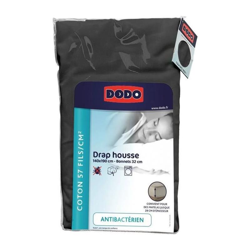 DRAP HOUSSE DODO - ANTIBACTERIENS - ANTHRACITE - 140X190 cm - Bonnet 32 cm