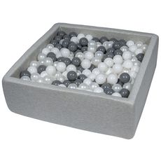  Piscine à balles pour enfant, 90x90 cm, Aire de jeu + 450 balles blanc, perle, gris