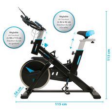 Vélo Spinning SUPER SPRINTER - Exercice bike avec roue d'inertie 18Kg  et résistance manuelle magnétique - Cardio et Fitness tra