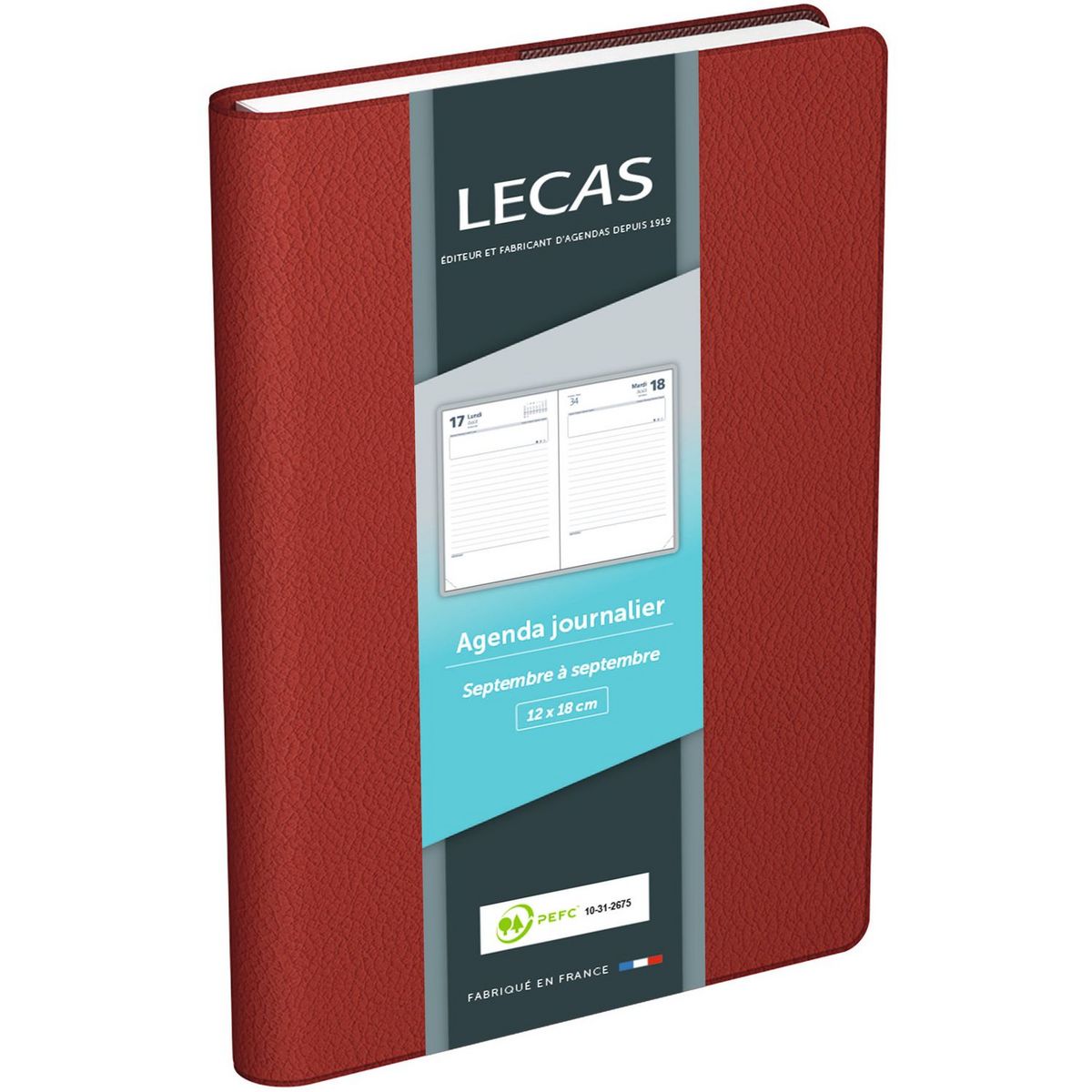 Lecas Agenda scolaire journalier 12x18cm rouge 2023-2024 pas cher