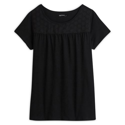 T-shirt manches courtes macrame noir femme