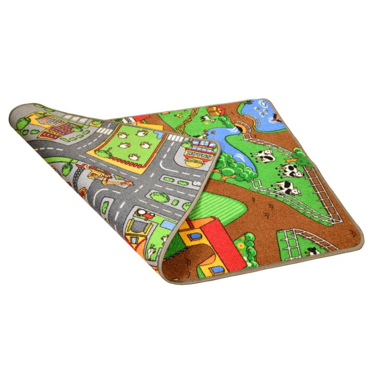 Tapis de jeu enfant - Circuit de voiture - Campagne - 120 x 170 cm