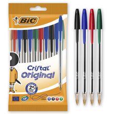 BIC  Lot de 10 stylos bille pointe moyenne bleu/noir/rouge/vert CRISTAL ORIGINAL 