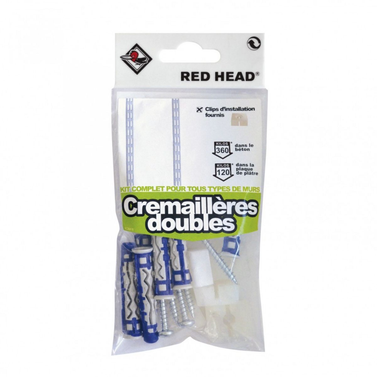 RED HEAD Kit chevilles à verrouillage de forme crémaillère double RED HEAD, Diam.8xL.50mm