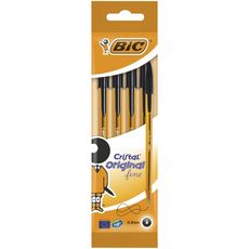 BIC Lot de 4 stylos bille pointe fine noir CRISTAL ORIGINAL FINE