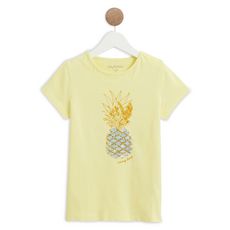 IN EXTENSO T-shirt manches courtes à sequins réversibles ananas fille