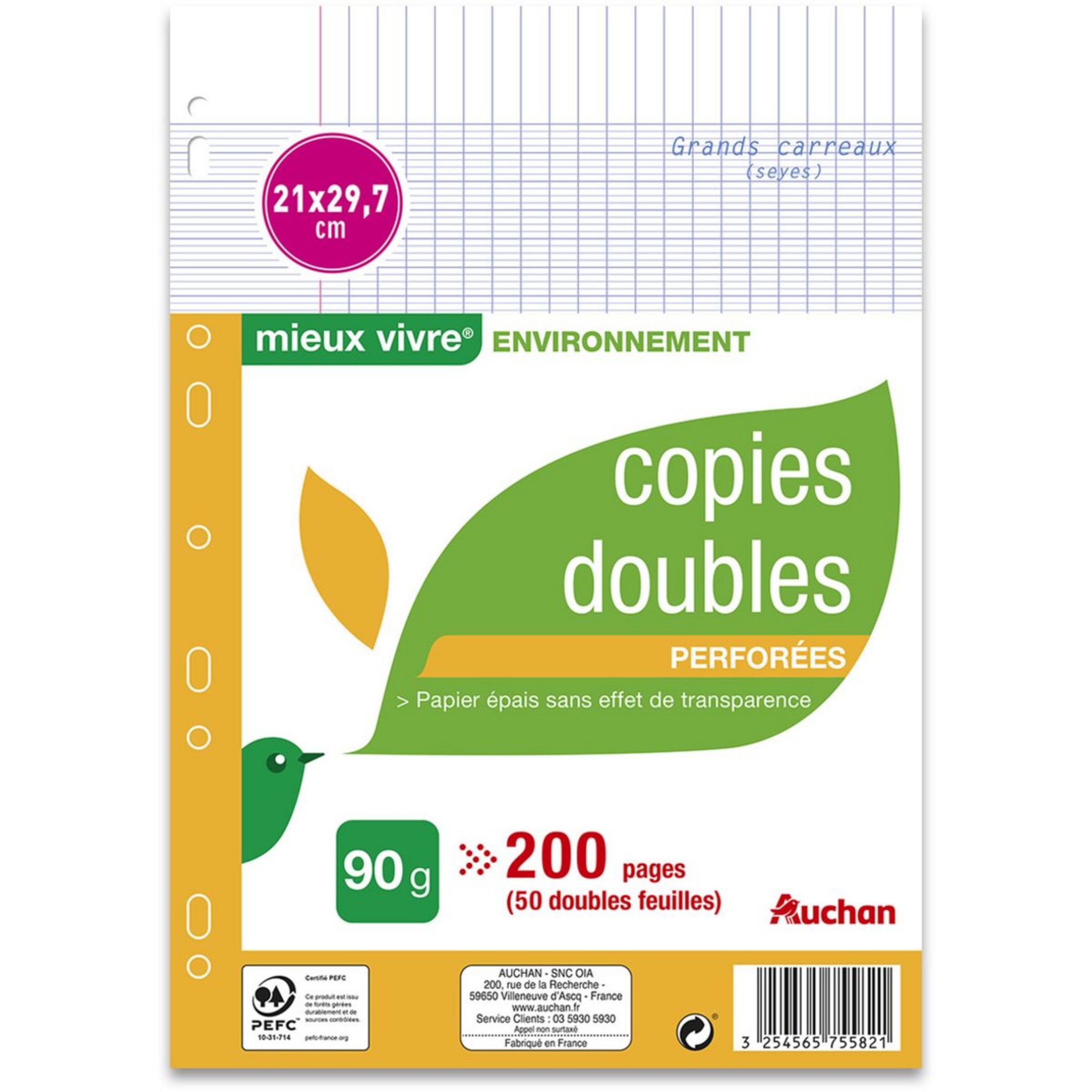 200 Copies Doubles - Grands Carreaux - 70G/M2 - Calligraphe 5615C pas cher
