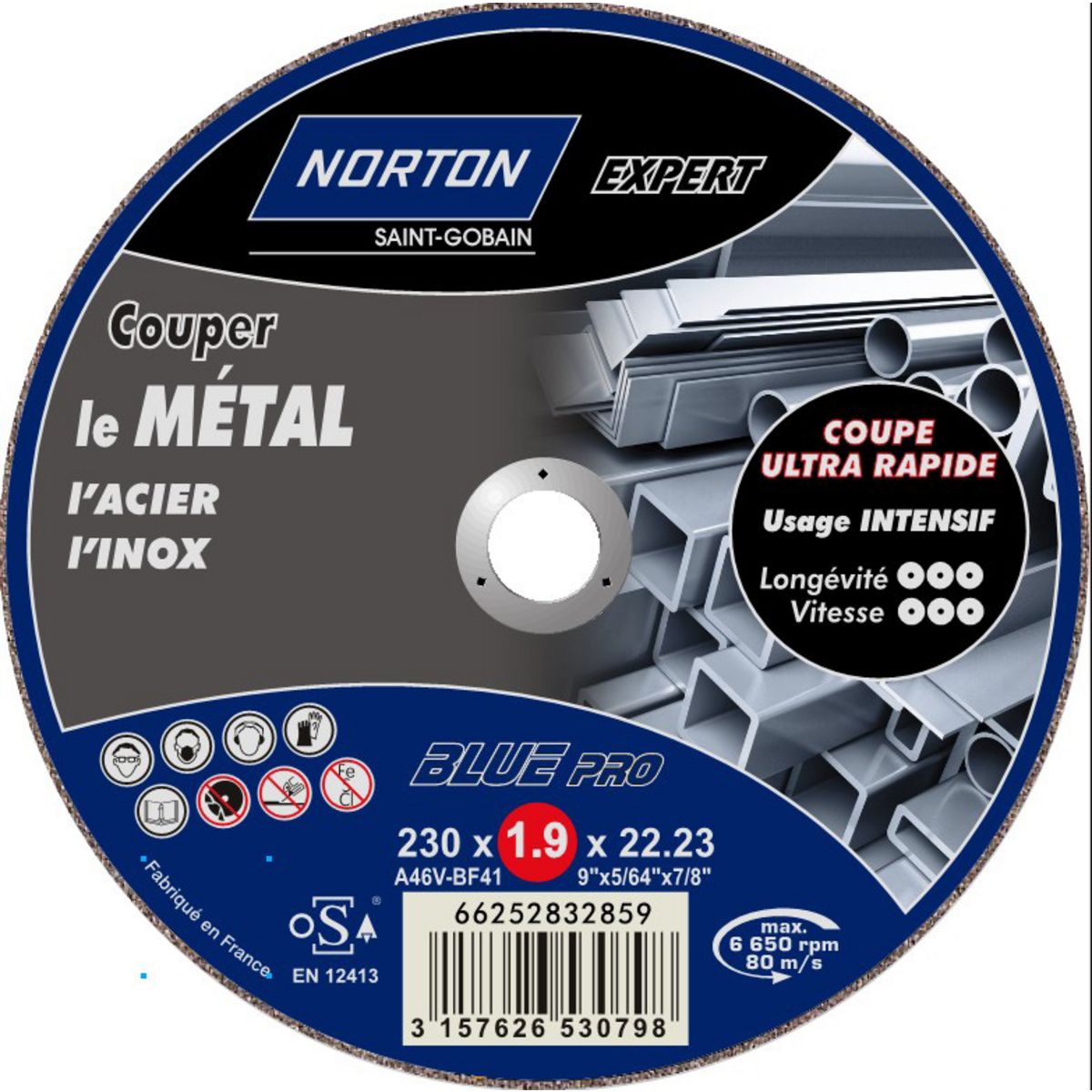 Norton Disque à tronçonner fin pour métal NORTON, Diam.230 mm