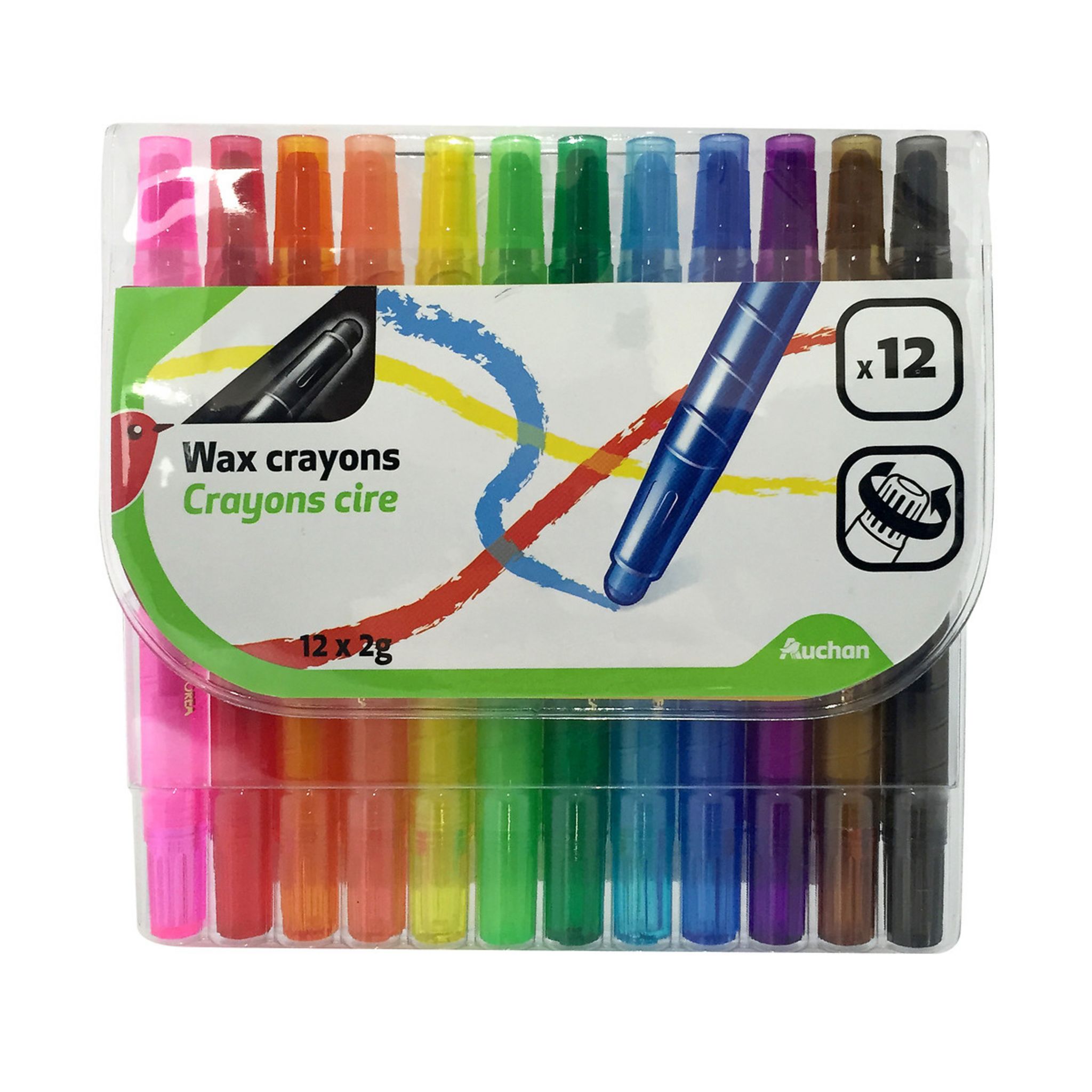 AUCHAN Etui de 12 crayons de couleur effaçables avec bout gomme pas cher 