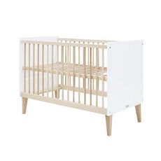 Chambre complète lit bébé 60x120, commode à langer et armoire 2 portes Indy - Blanc et bois naturel