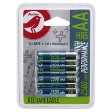 AUCHAN Piles AA/HR6 rechargeables 1.2v 2500mah x4 4 pièces