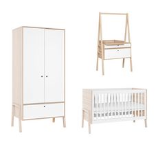 Chambre complète lit bébé 60x120 - commode évolutive - armoire 2 portes Spot - Blanc
