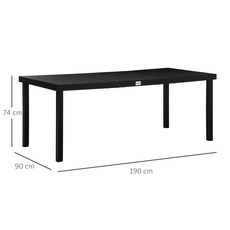 Table de jardin rectangulaire pour 8 personnes en aluminium plateau PE à lattes aspect bois dim. 190L x 90l x 74H cm noir