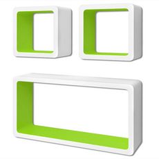 3 Etageres cubes murales et en MDF Blanc-Vert pour DVD/Livres