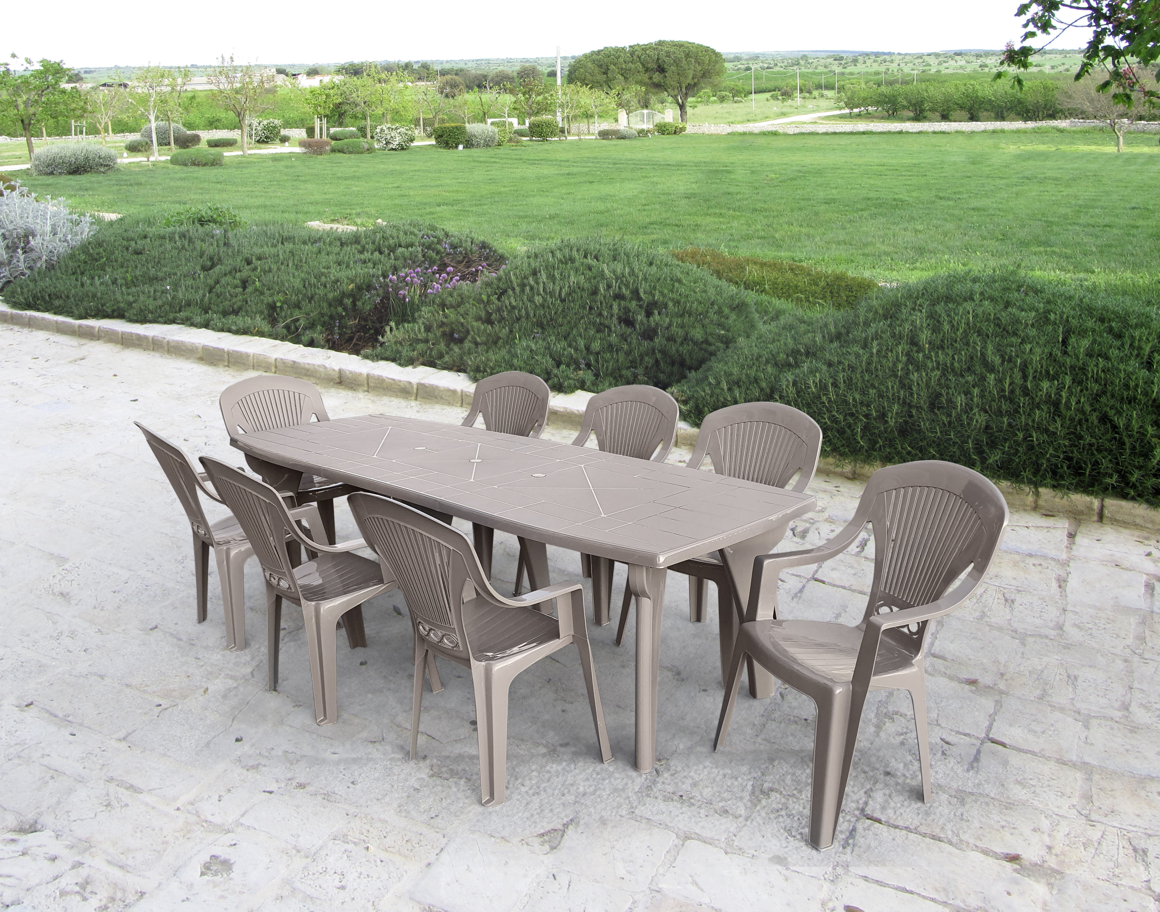 ARETA Table de jardin extensible en résine blanc 8 places LIPARI 2