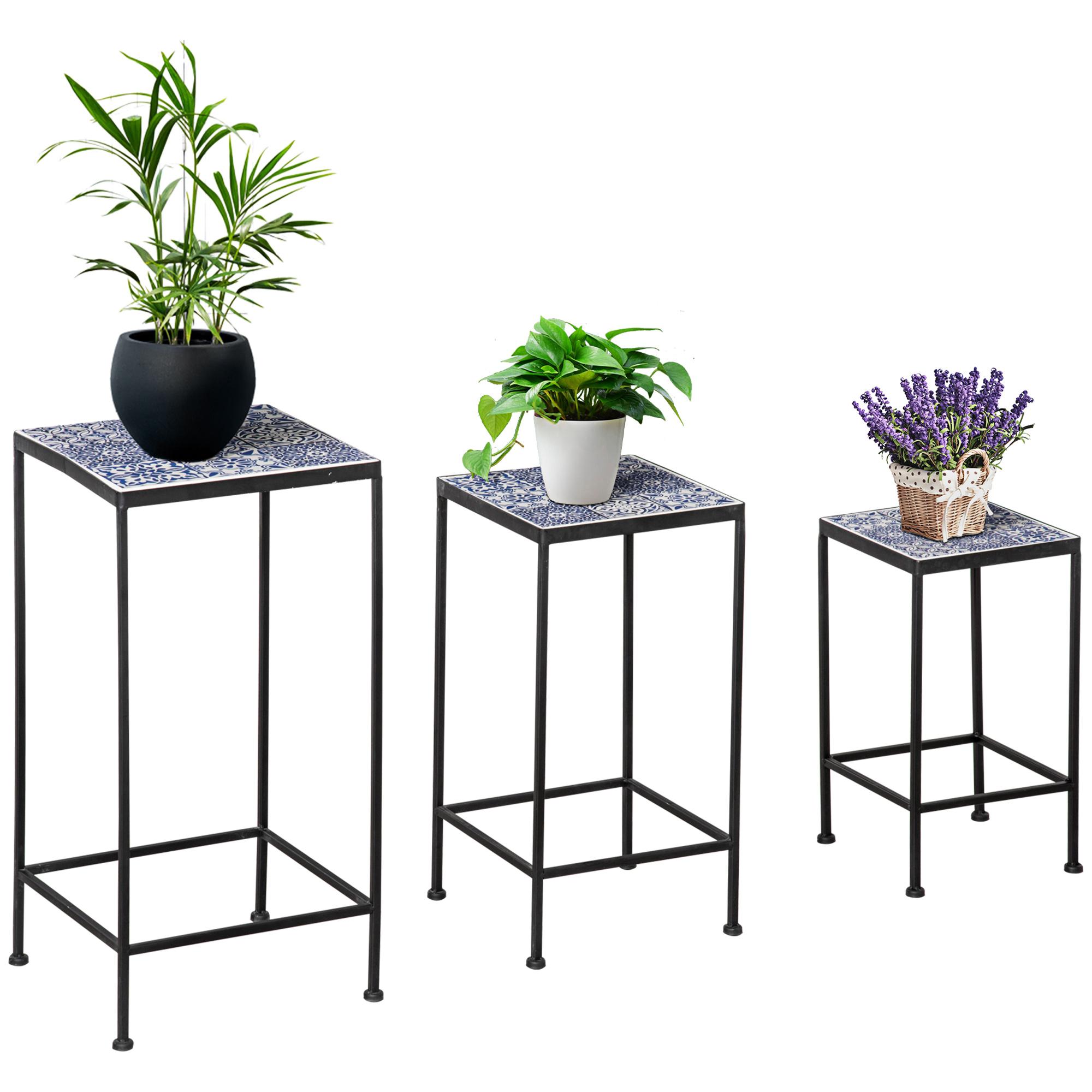 Supports de pots de fleurs design - supports à plantes - lot de 3 avec pots  de fleurs - métal époxy noir et blanc - Pot, jardinière et bac à fleur 