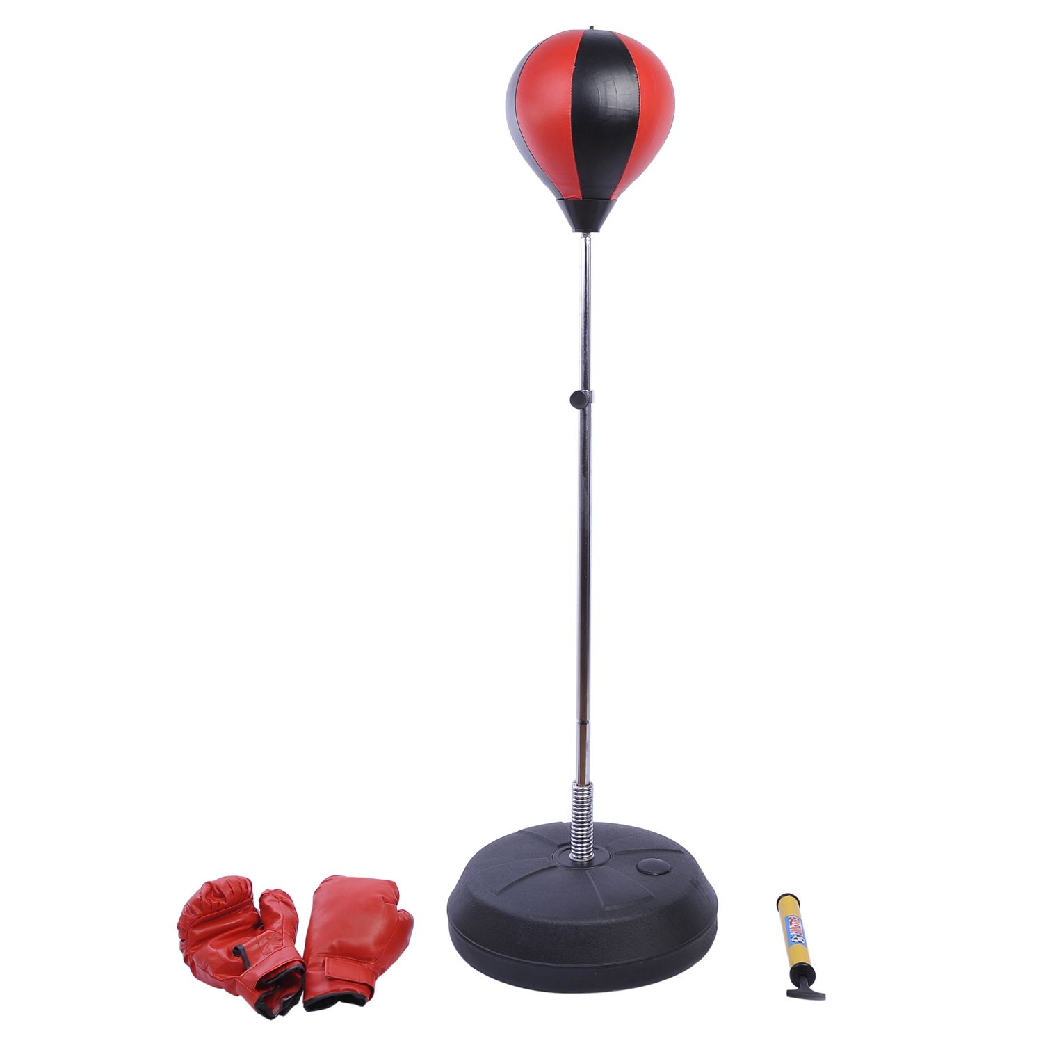 HOMCOM Punching ball sur pied réglable en hauteur 126-144 cm avec gants,  pompe et base de lestage rouge pas cher 