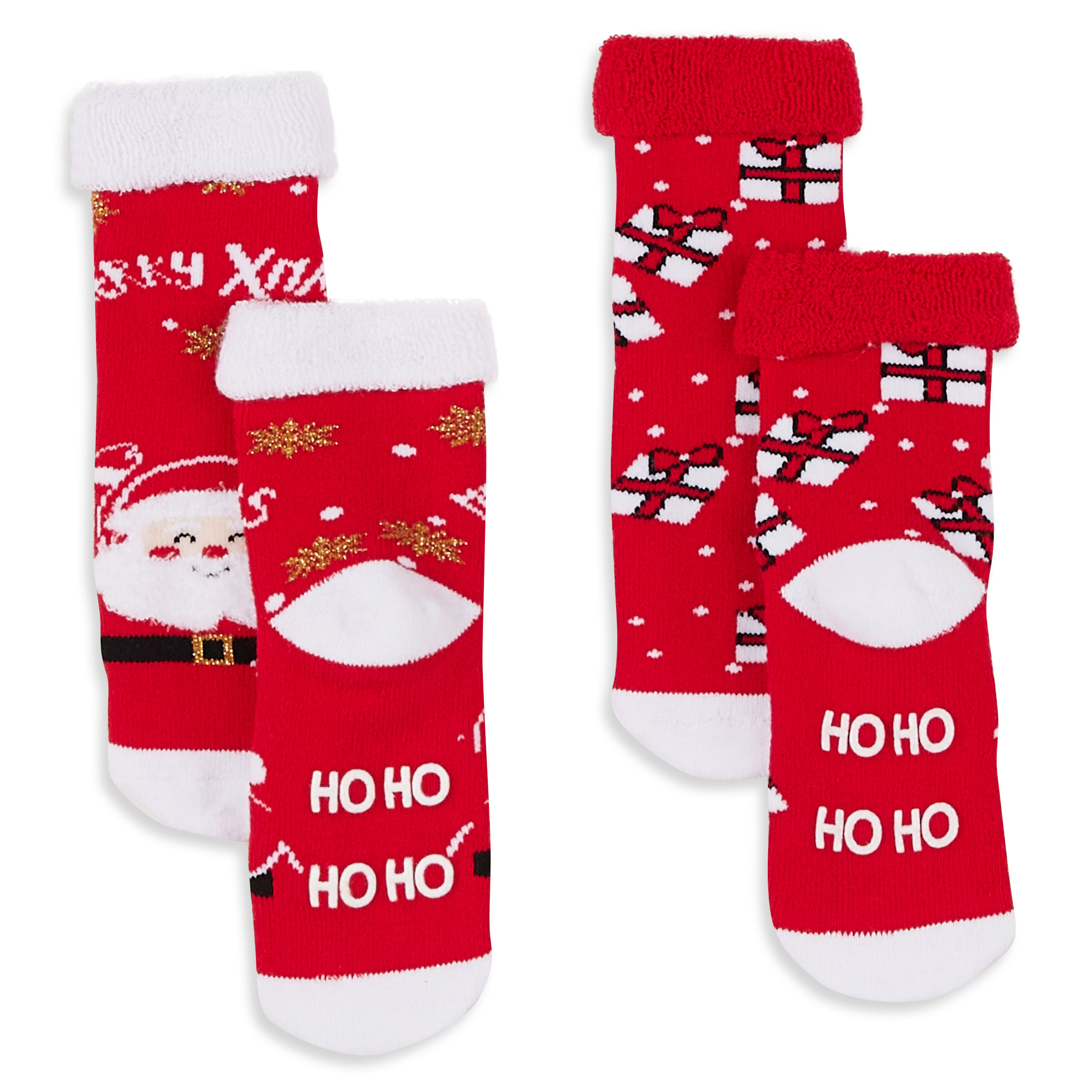 Lot de 2 paires de chaussettes antidérapantes esprit Noël pour enfant fille
