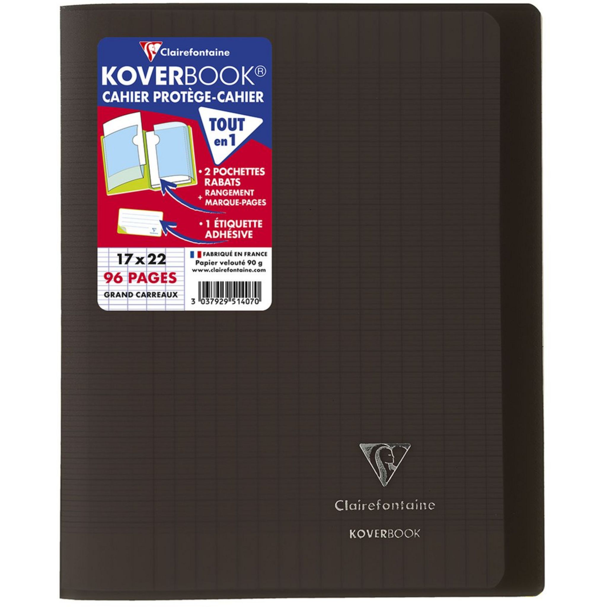 Cahier piqué Koverbook 17x22cm 96 pages grands carreaux couverture