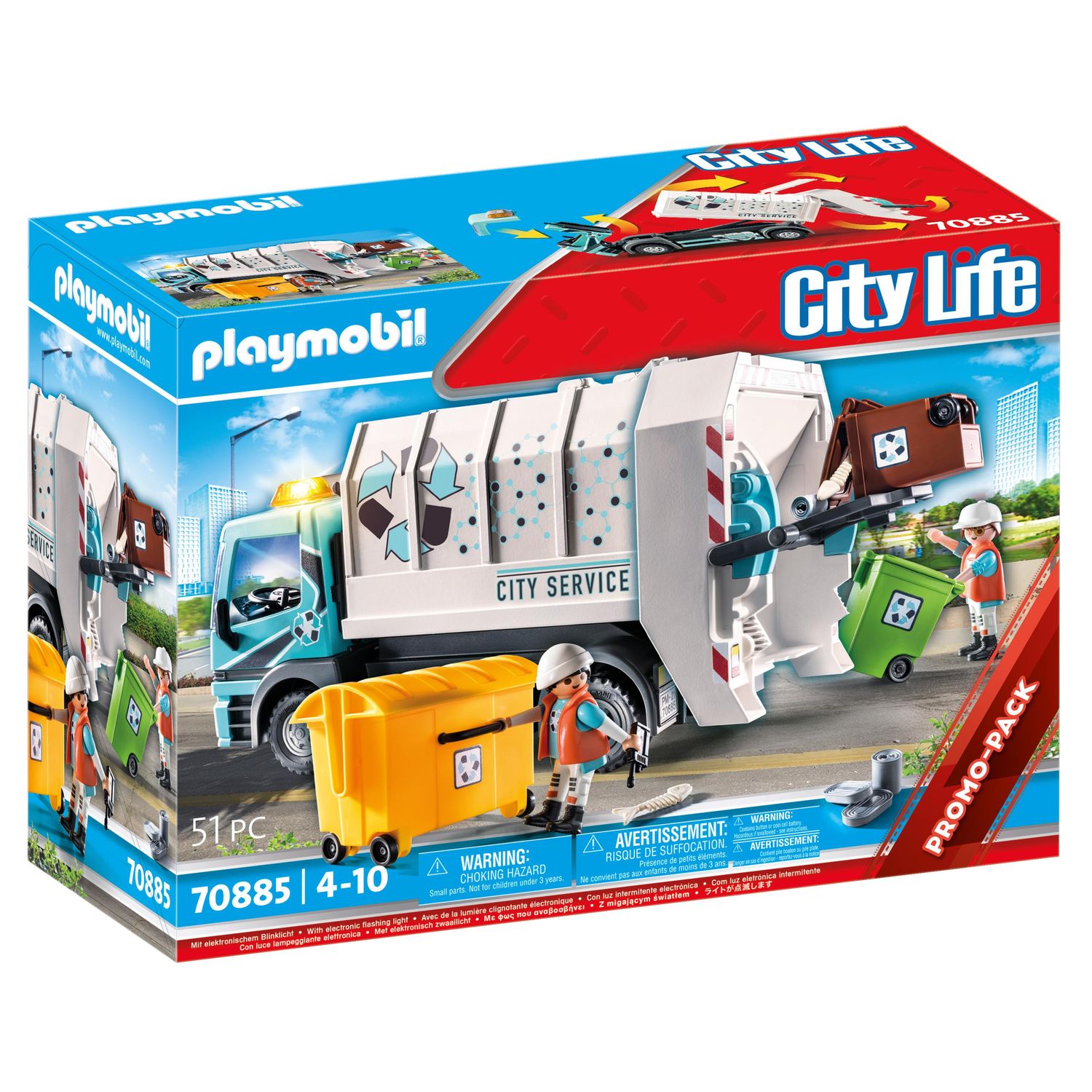 PLAYMOBIL 70885 - City Life - Camion poubelle avec effets lumineux pas cher  