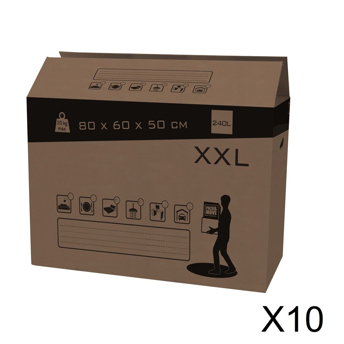 Lot de 10 Cartons Déménagement CARGO-BOX X (L)645 x(P)348 x (H)376mm -  Cdiscount Bricolage