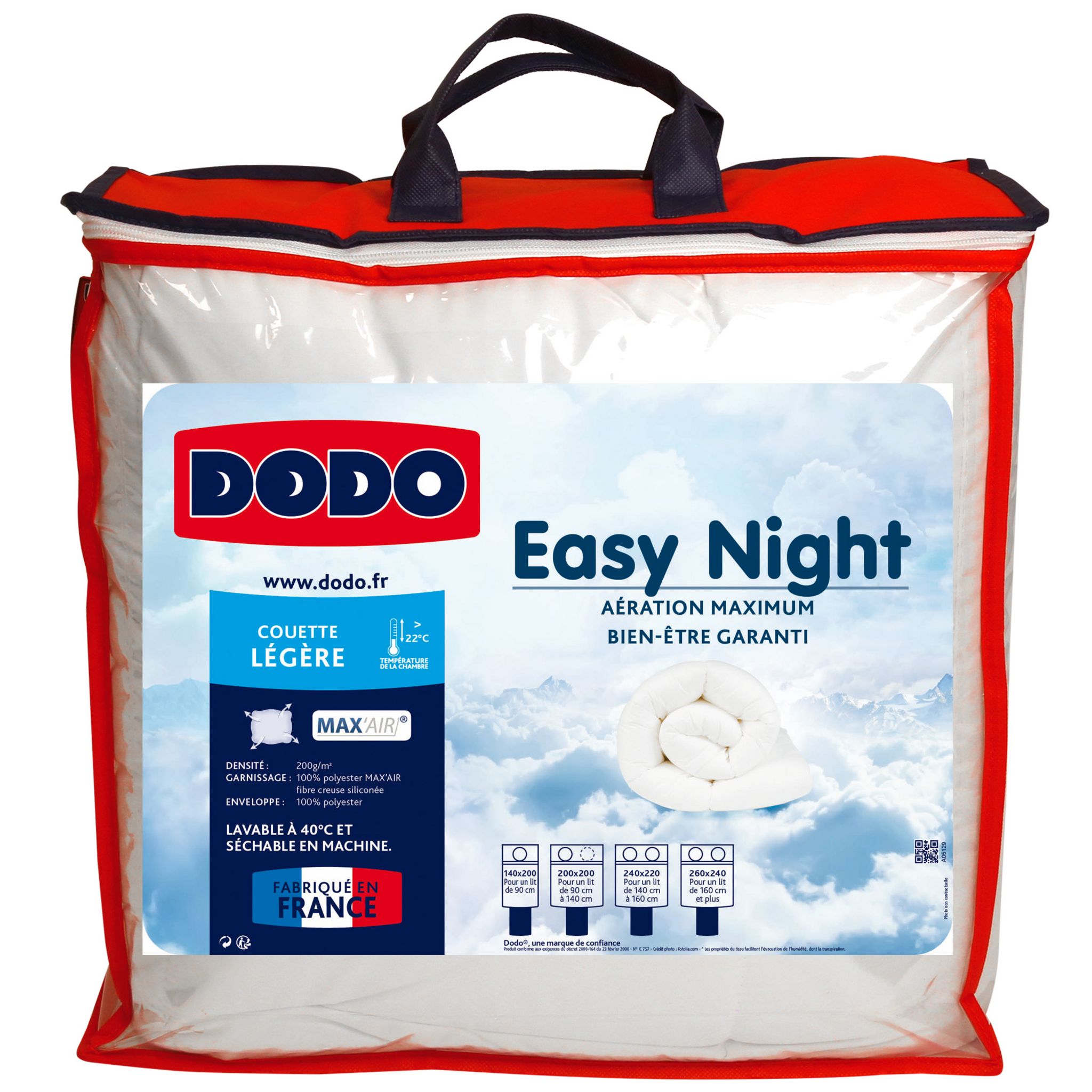 Dodo - couette 200x200 enveloppe coton bio - bien-être extra