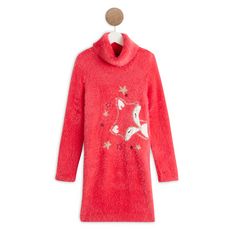 IN EXTENSO Robe tricot col roulé renard fille (Rouge)