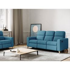 Canapé de relaxation  manuel 3 places en tissu  coloris bleu et pieds bois hêtre BERKAM