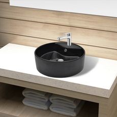 Vasque rond a trou robinet/trop-plein ceramique pour salle de bain