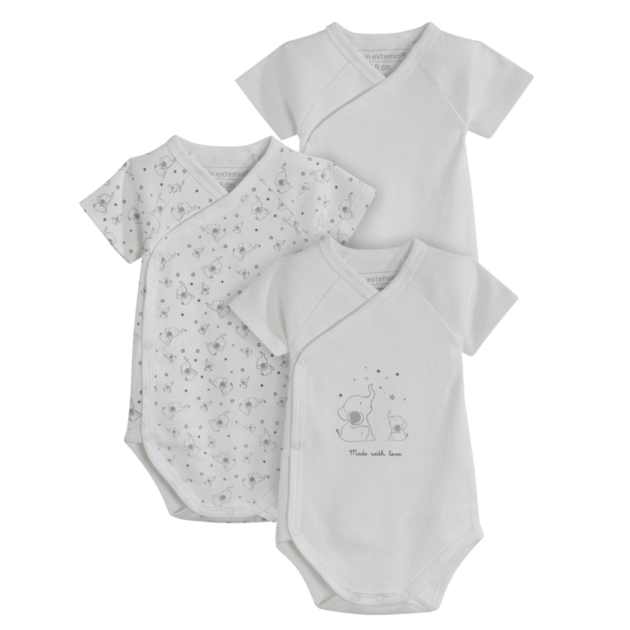 Lot de 3 bodies croisés manches courtes cœur bébé en coton A04O700