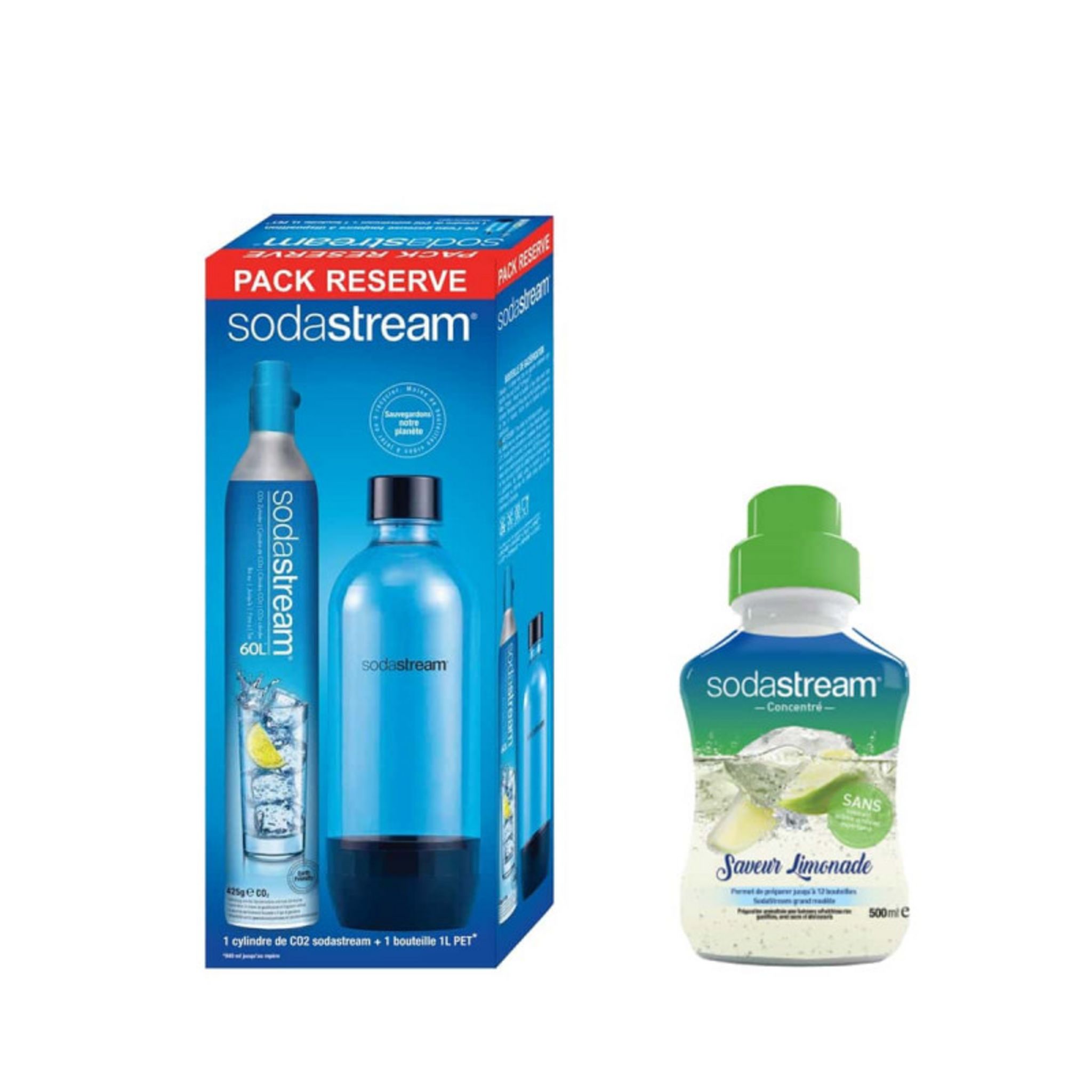 SODASTREAM Pack SODASTREAM Cylindre CO2 60L - 1 bouteille PET 1L -  Concentré Limonade 500 ml pas cher 