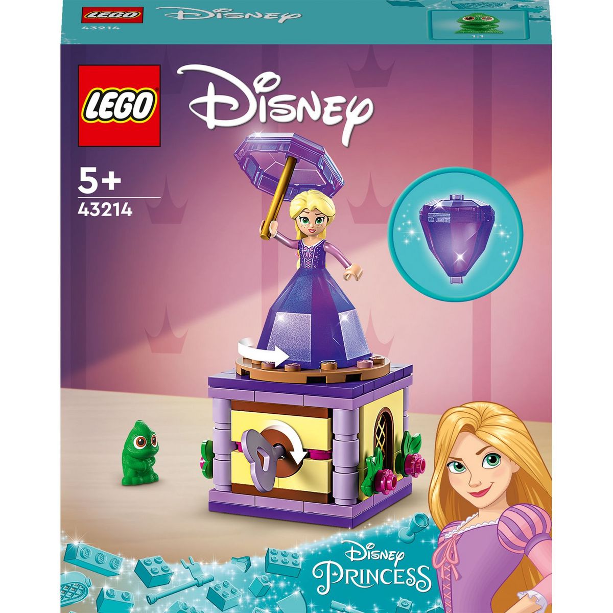 LEGO Disney Princess 43214 Raiponce tourbillonnante , Jouet de Construction avec Mini-Poupée Robe Diamant et Figurine Pascal le Caméléon