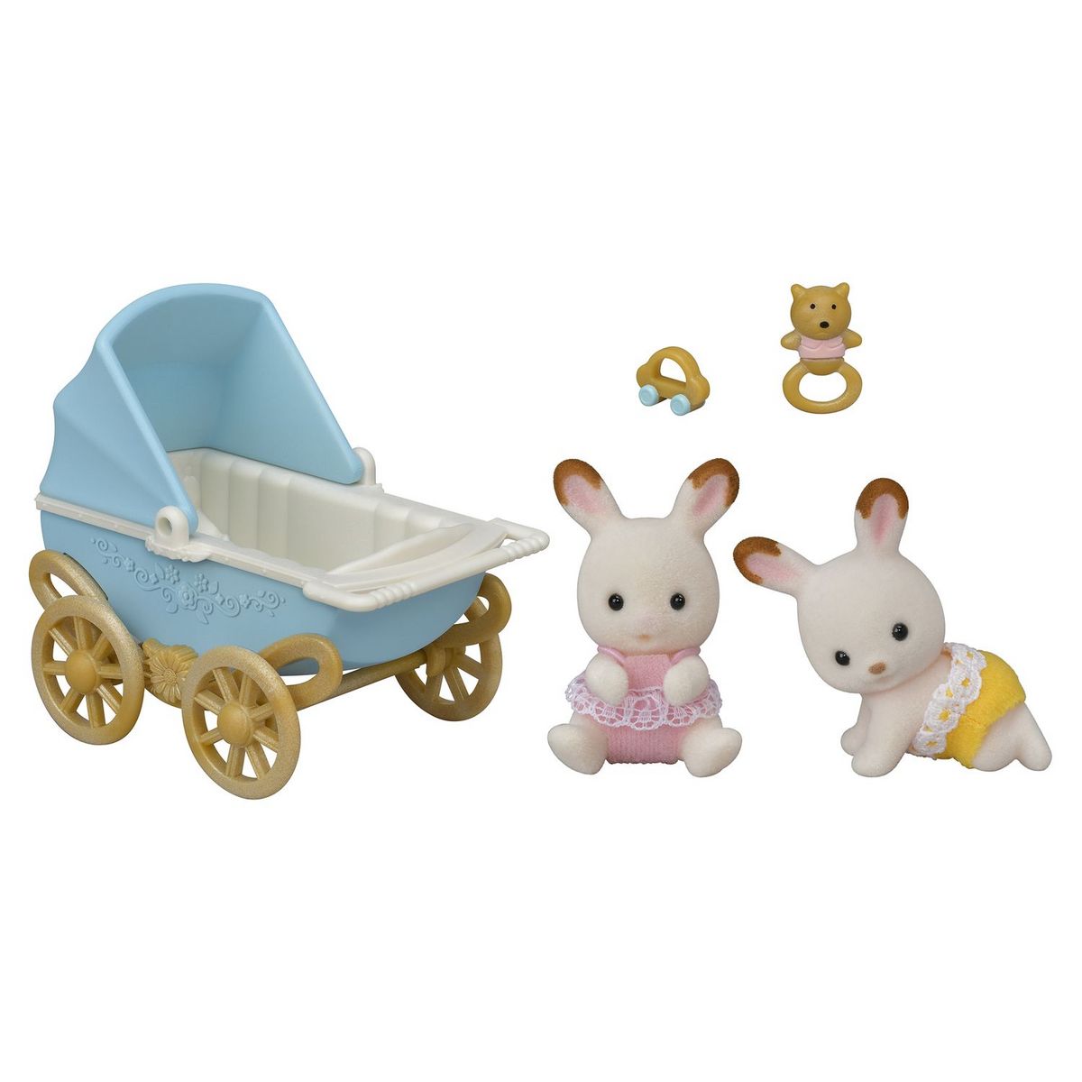 Sylvanian families 5432 - Les jumeaux lapin chocolat et poussette double - Sylvanian  families pas cher 