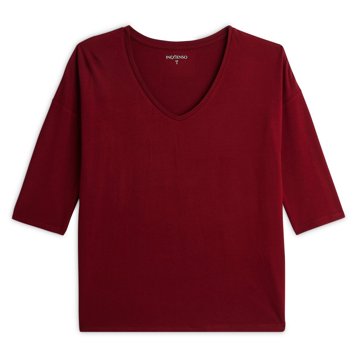 IN EXTENSO T shirt manches longues col v rouge bordeaux femme pas cher Auchan